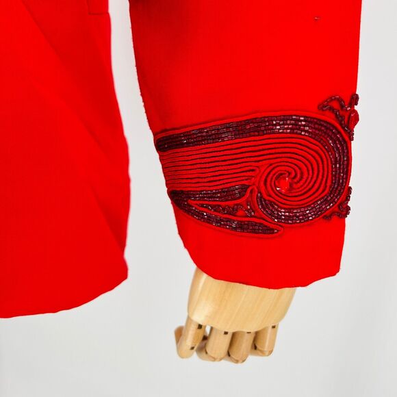 Vintage 80s Chancelle Linen Red Beaded Statement Made in Hong Kong Blazer - Picture 7 of 9